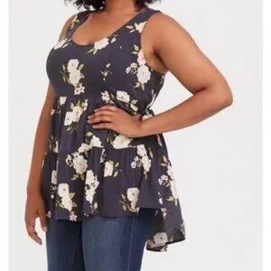 Torrid Womens (2) XXL Grey Sleeveless Babydoll Challis Tiered Tunic Tank